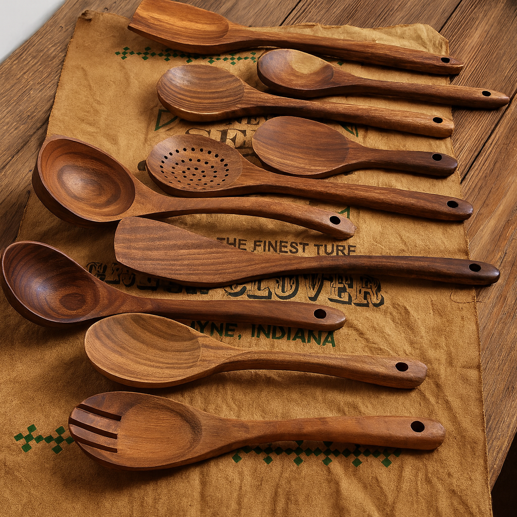 5‑Piece Premium Acacia Wood Utensil Set-Handcrafted Luxury Cooking Ladles & Spatulas
