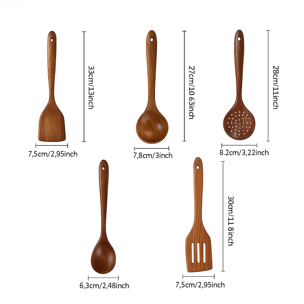5‑Piece Premium Acacia Wood Utensil Set-Handcrafted Luxury Cooking Ladles & Spatulas