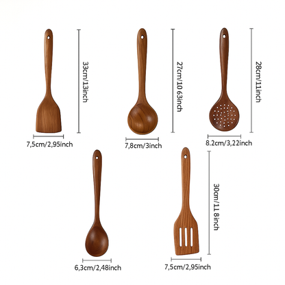 5‑Piece Premium Acacia Wood Utensil Set-Handcrafted Luxury Cooking Ladles & Spatulas